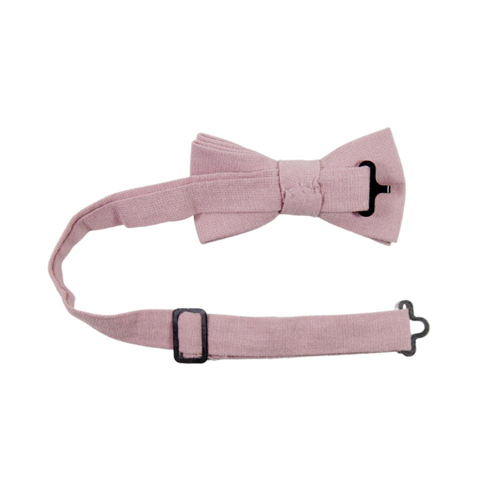 Blush Pre-Tied Bow Tie with adjustable neck strap. Solid blush pink textured fabric.
