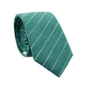 Boarderline Stripe Skinny Tie. Sage green textured background with thin white diagonal stripes. 