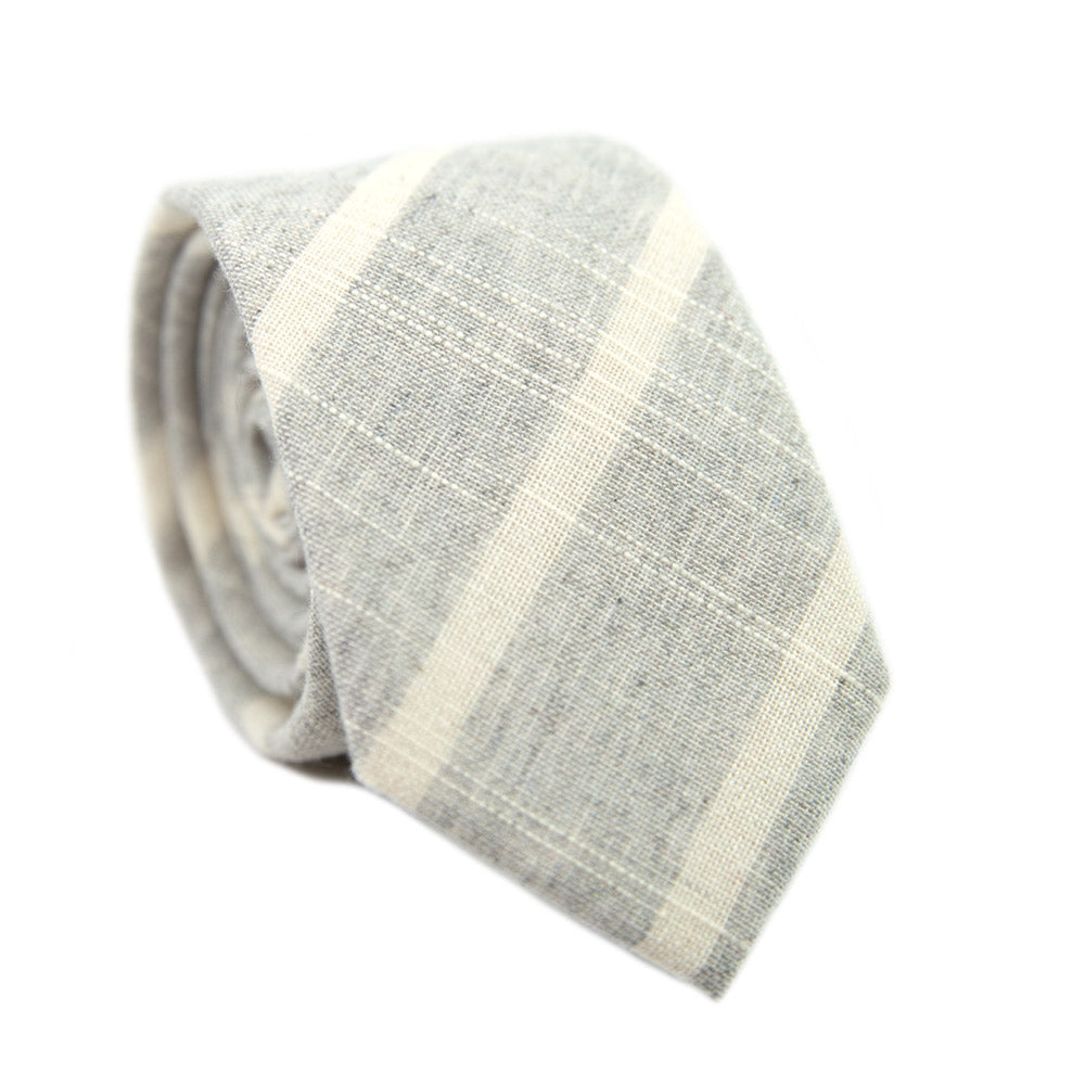 Camarillo Skinny Tie. Textured heather gray with thin white diagonal stripes.