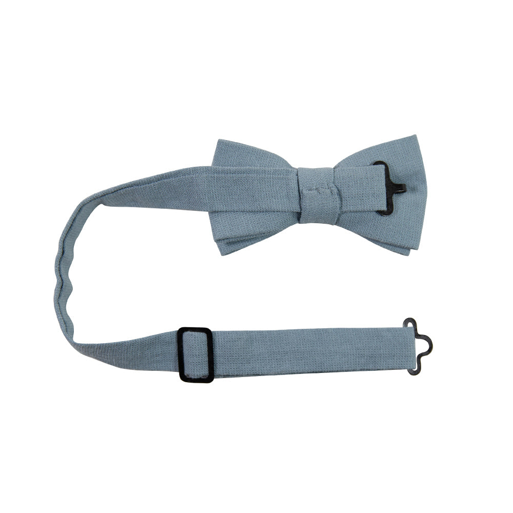 Dusty Pre-Tied Bow Tie with adjustable neck strap. Solid light blue textured fabric.