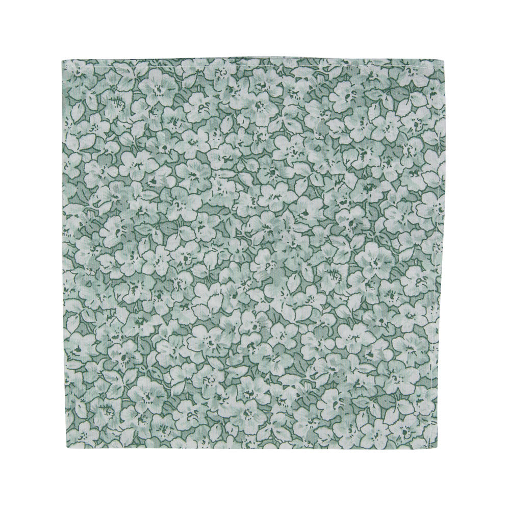 Feelin Lucky Floral Pocket Square. Entire tie is covered with medium sized white and mint green flowers.