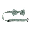 Feelin Lucky Floral Pre-Tied Bow Tie with adjustable neck strap. Entire tie is covered with medium sized white and mint green flowers.
