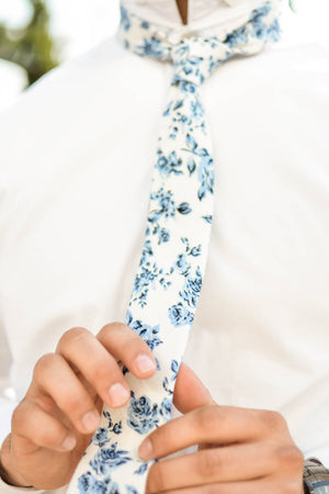 French Garden tie worn with white shirt.