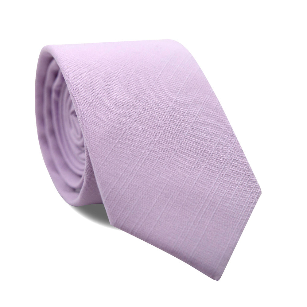 Lavender Skinny Tie. Solid light purple textured fabric.