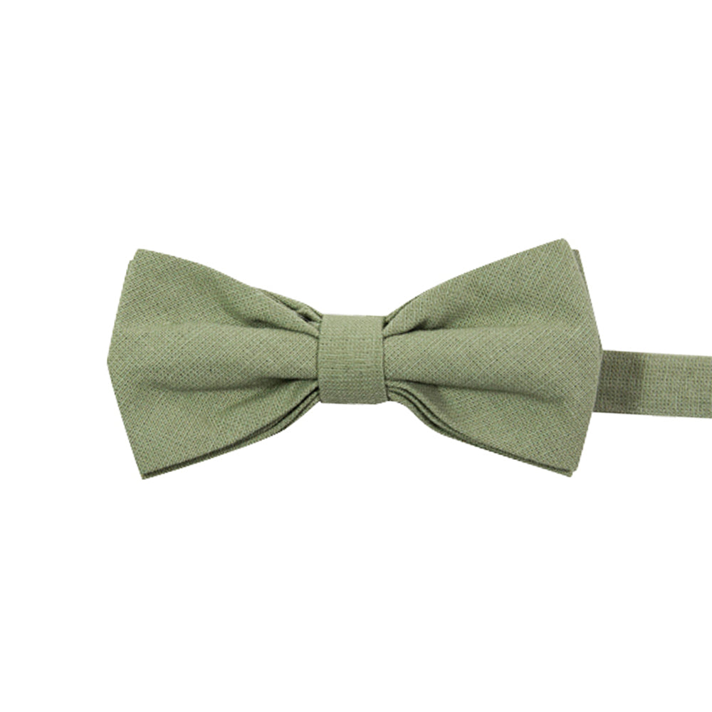 Light Sage Pre-Tied Bow Tie. Solid light sage green textured fabric.