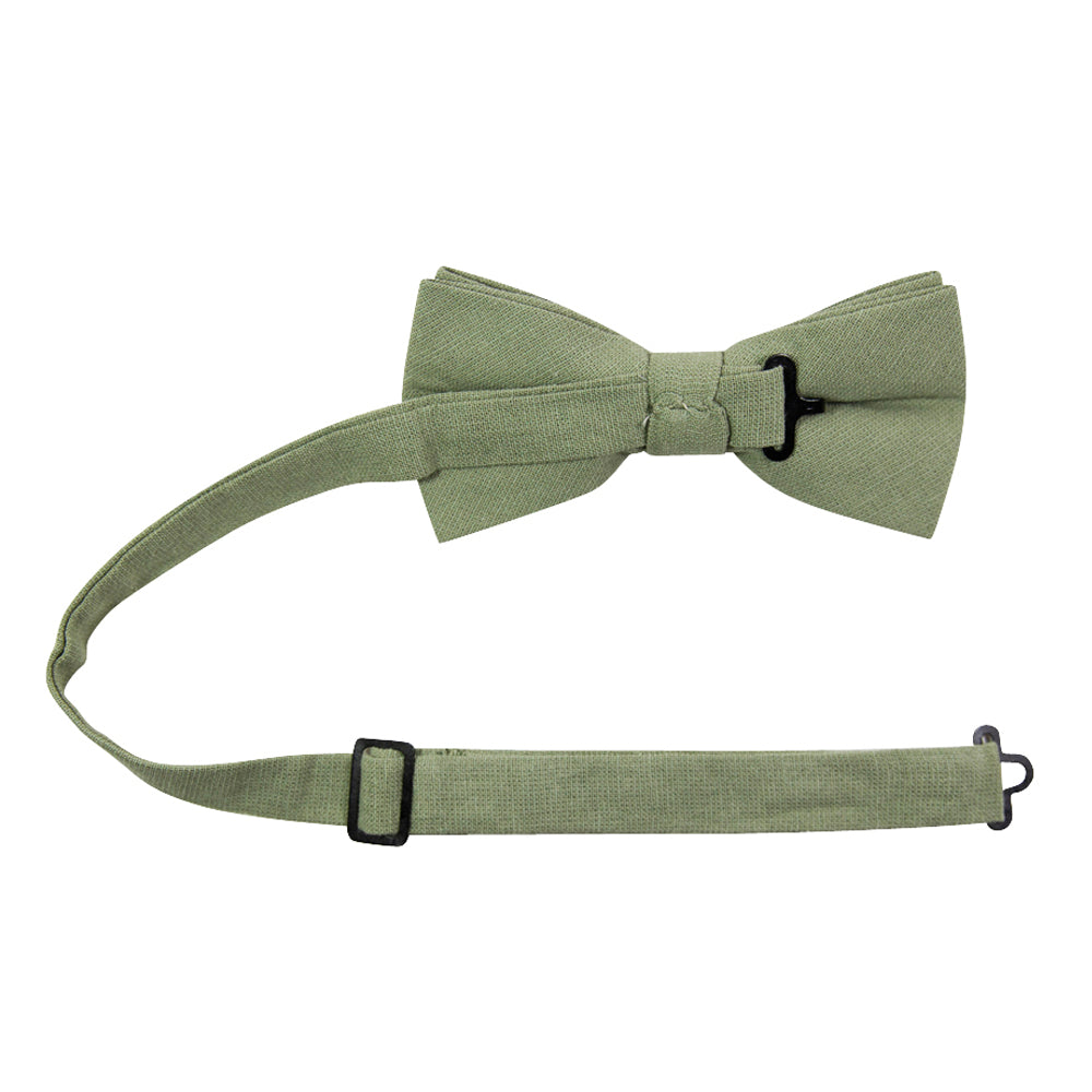 Light Sage Pre-Tied Bow Tie with adjustable neck strap. Solid light sage green textured fabric.