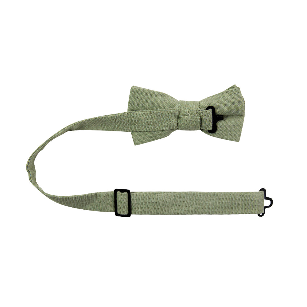Light Sage Pre-Tied Bow Tie with adjustable neck strap. Solid light sage green textured fabric.