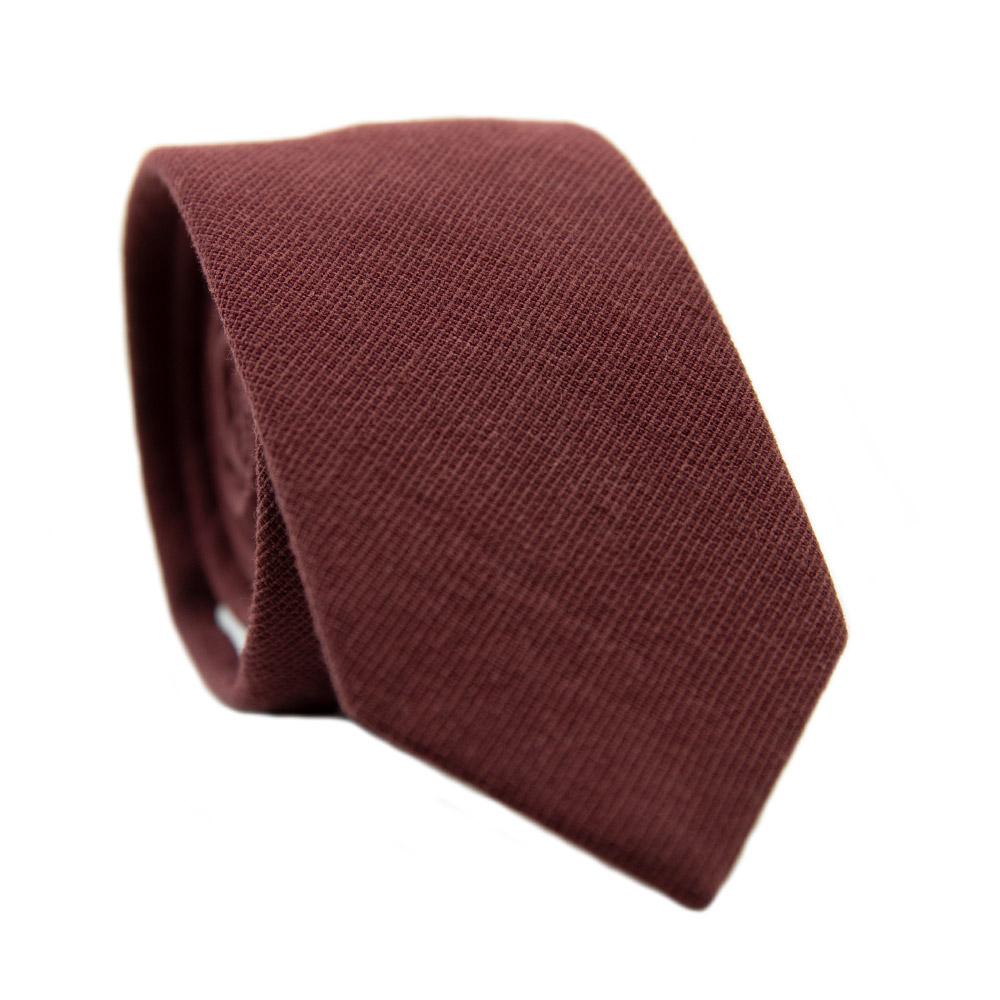 Merlot Skinny Tie. Solid burgundy textured fabric.