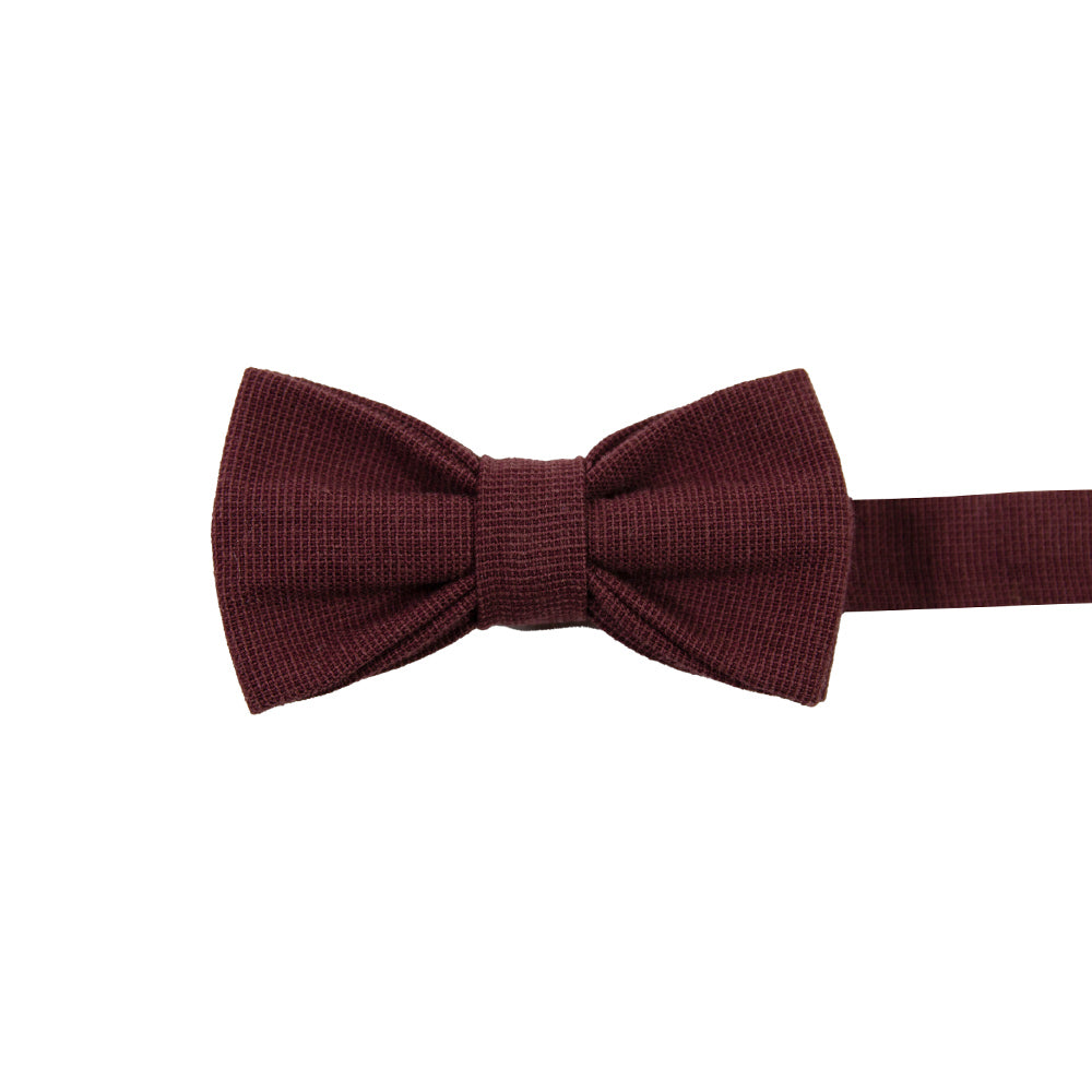 Merlot Pre-Tied Bow Tie. Solid burgundy textured fabric.