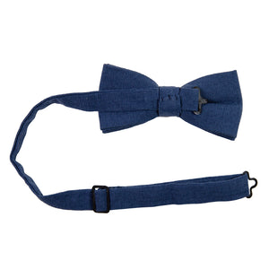Navy Pre-Tied Bow Tie with adjustable neck strap. Textured solid navy blue fabric.