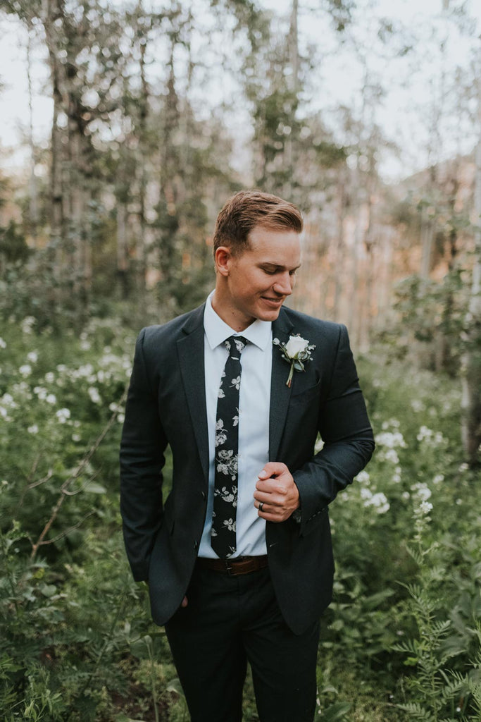 dress black tie Nightfall Floral Wedding Tie, Black Floral Necktie For Men, Width 3" Length 60" (Wide), 100% Cotton Unique Slim / Skinny Groom & Groomsmen Ties