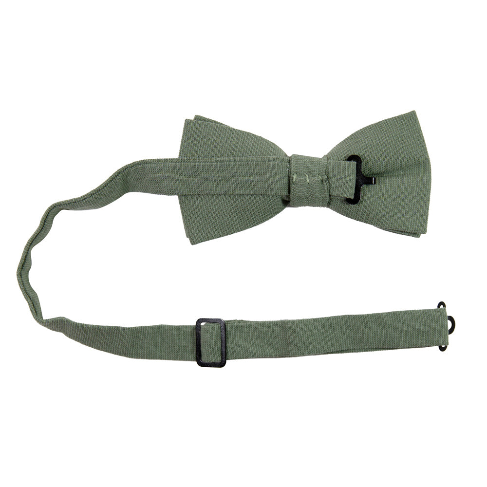 Sage Pre-Tied Bow Tie with adjustable neck strap. Solid sage green textured fabric.