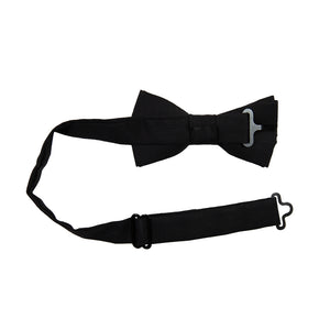 Shadow Pre-Tied Bow Tie with adjustable neck strap. Solid black fabric.