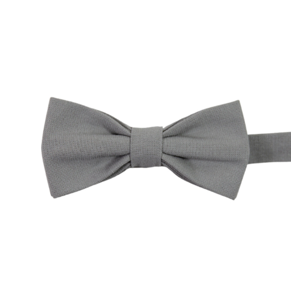 Stone Pre-Tied Bow Tie. Solid light gray textured fabric.