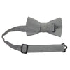 Stone Pre-Tied Bow Tie with adjustable neck strap. Solid light gray textured fabric.
