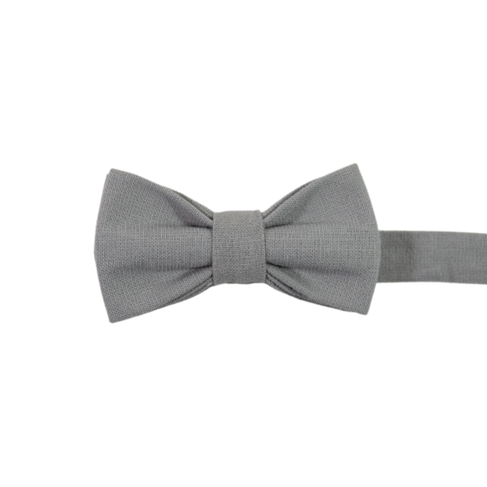 Stone Pre-Tied Bow Tie. Solid light gray textured fabric.