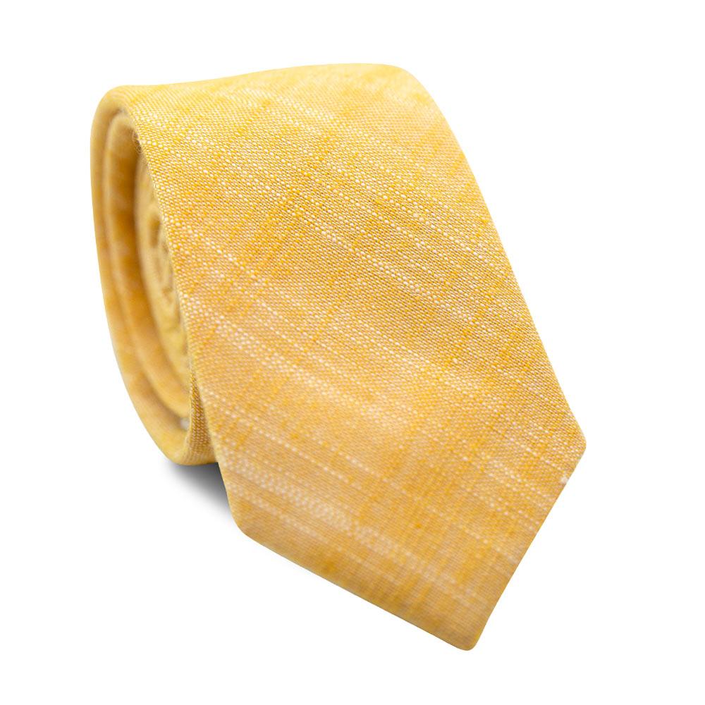 Sunset Skinny Tie. Solid yellow textured fabric with hints of white thread showing through.