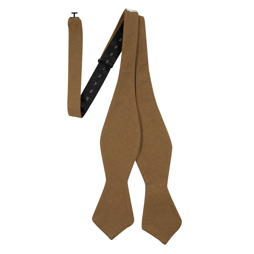 Timber Self Tie Bow Tie. Solid brown/orange textured fabric.