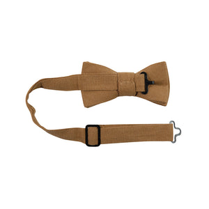 Timber Pre-Tied Bow Tie with adjustable neck strap. Solid brown/orange textured fabric.