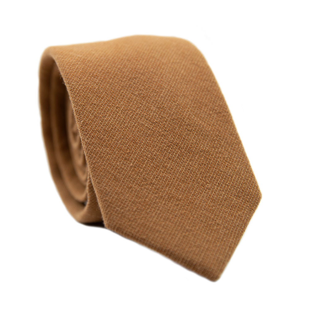 Timber Skinny Tie. Solid brown/orange textured fabric.