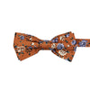 Western Pre-Tied Bow Tie. Orange background with blue and white flowers and small green leaves throughout.
