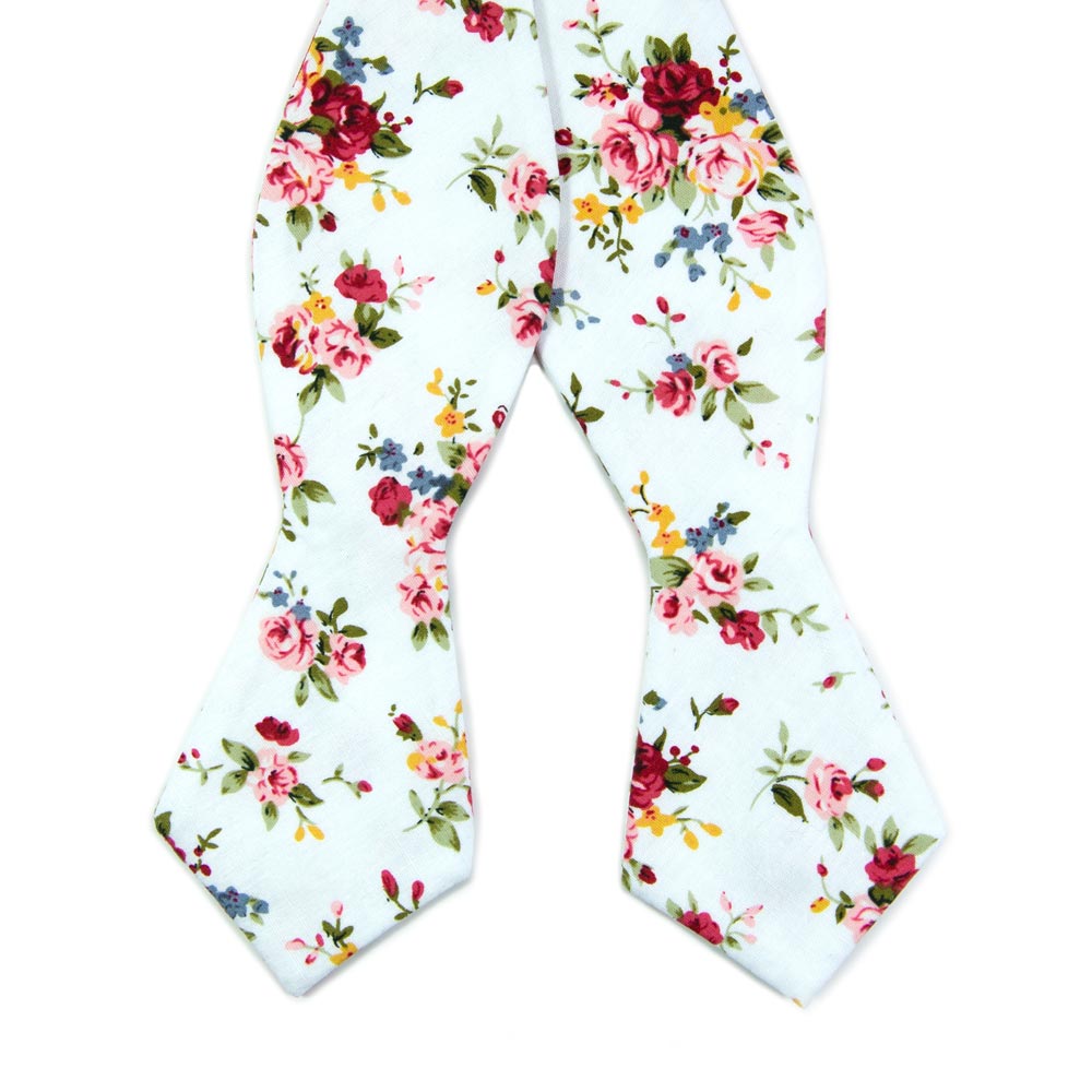 DAZI White Floral Floral Bow Tie